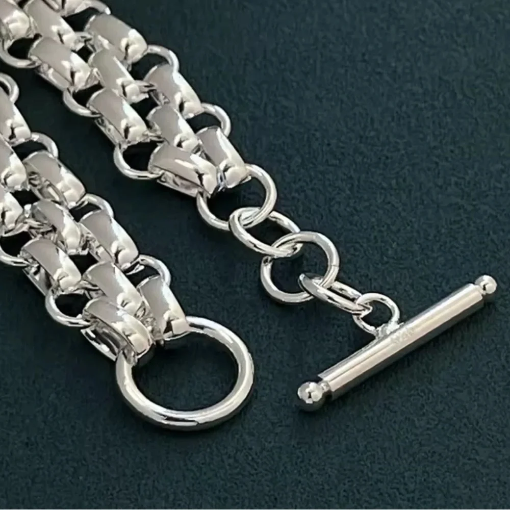 Sterling Silver Chain Link Cuban Mesh Lattice Stamped 925 Bracelet - Picture 5 of 5